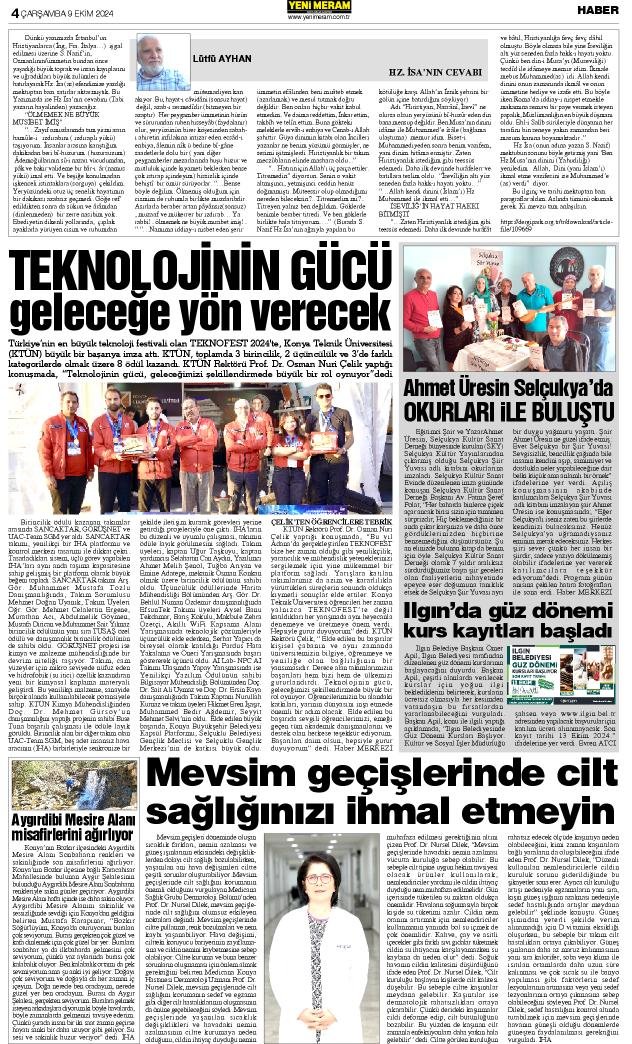 9 Ekim 2024 Yeni Meram Gazetesi