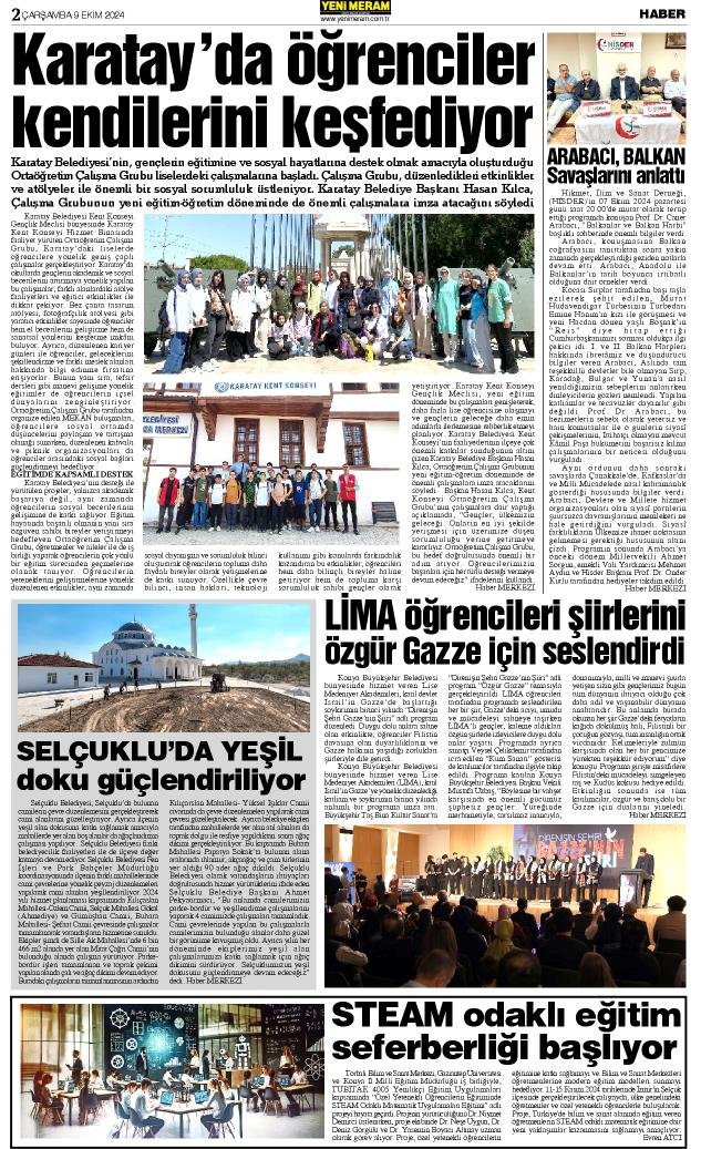 9 Ekim 2024 Yeni Meram Gazetesi