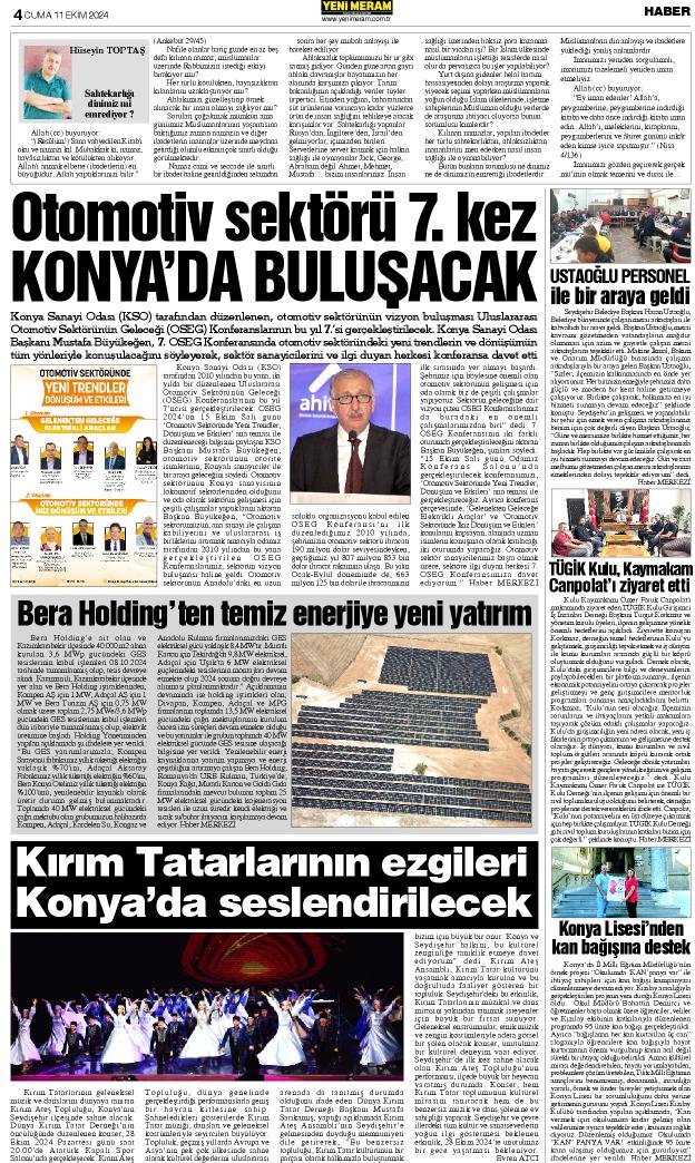 11 Ekim 2024 Yeni Meram Gazetesi
