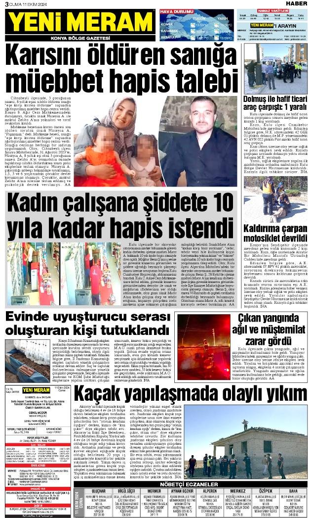 11 Ekim 2024 Yeni Meram Gazetesi
