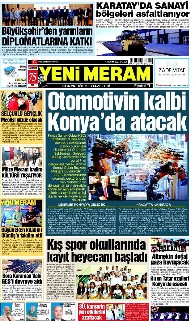 11 Ekim 2024 Yeni Meram Gazetesi
