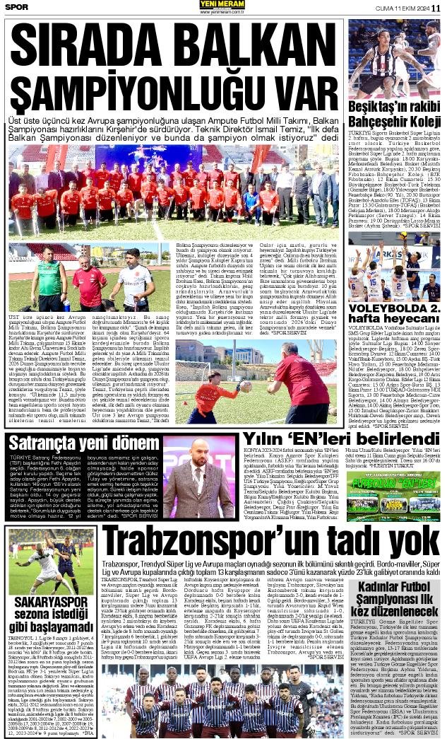 11 Ekim 2024 Yeni Meram Gazetesi
