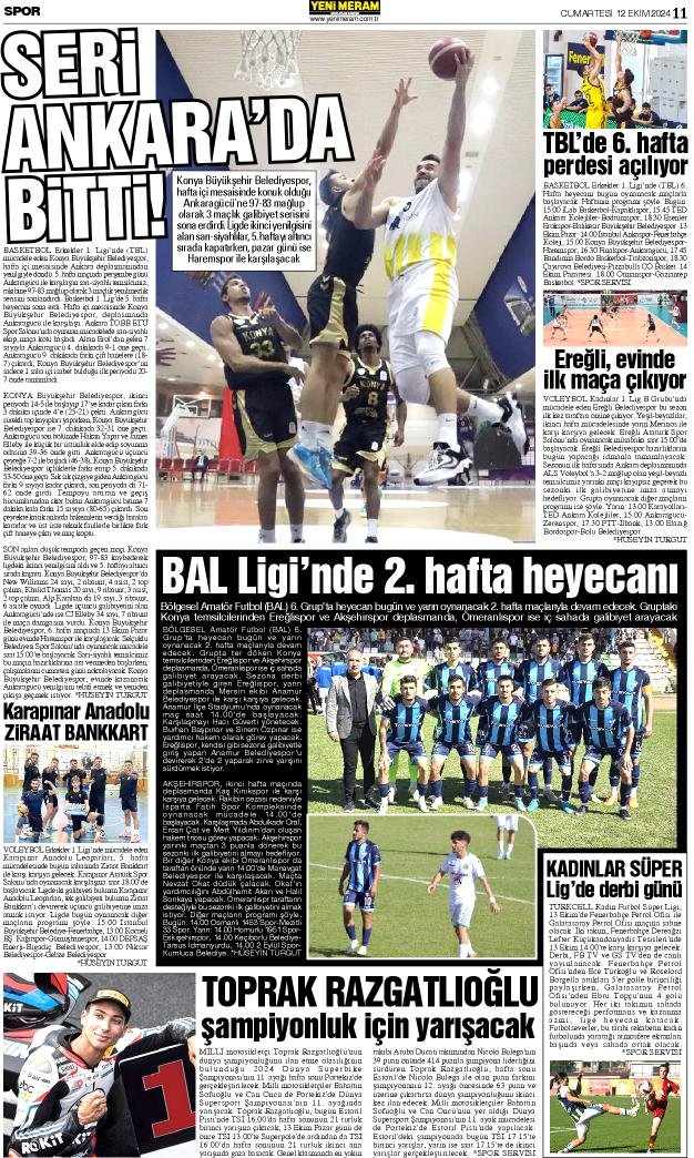 12 Ekim 2024 Yeni Meram Gazetesi