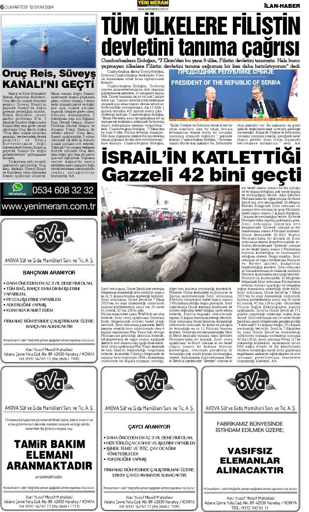 12 Ekim 2024 Yeni Meram Gazetesi