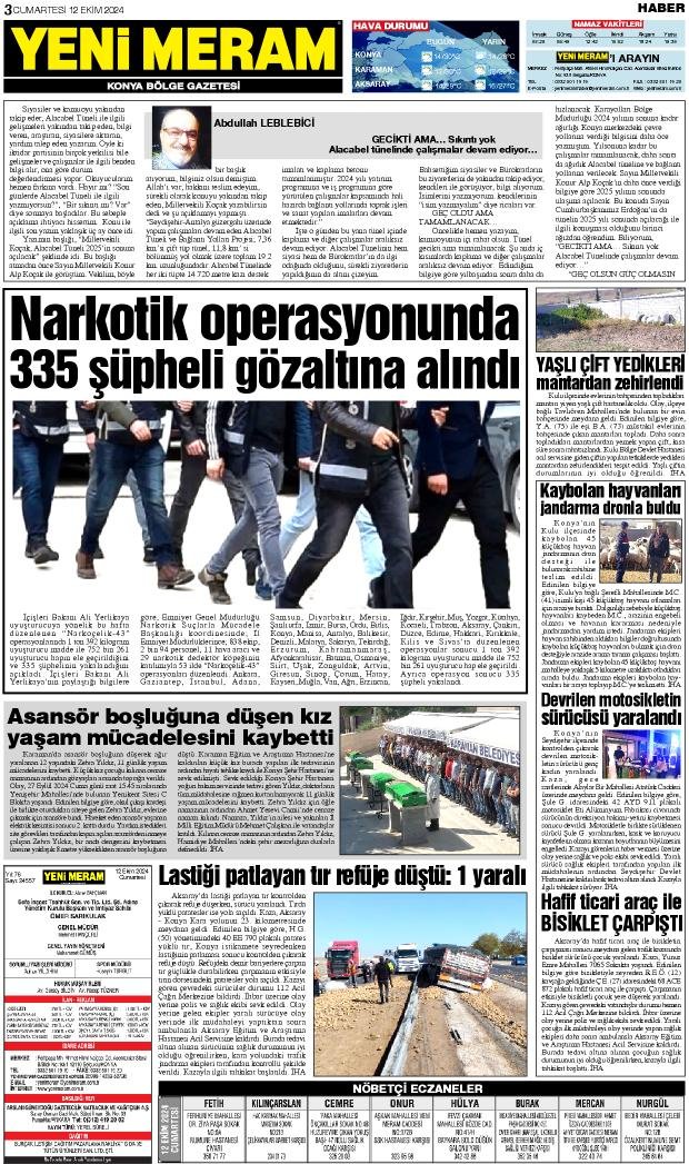 12 Ekim 2024 Yeni Meram Gazetesi