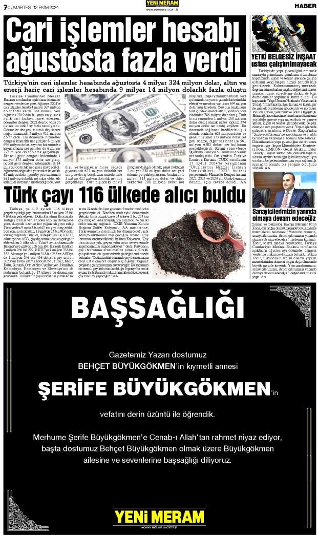 12 Ekim 2024 Yeni Meram Gazetesi