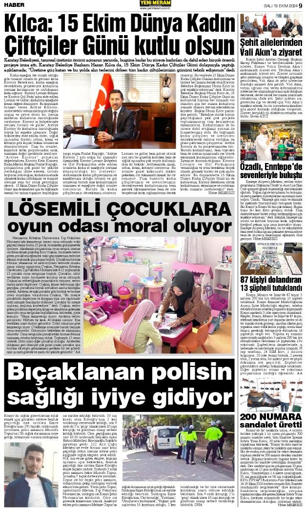 15 Ekim 2024 Yeni Meram Gazetesi