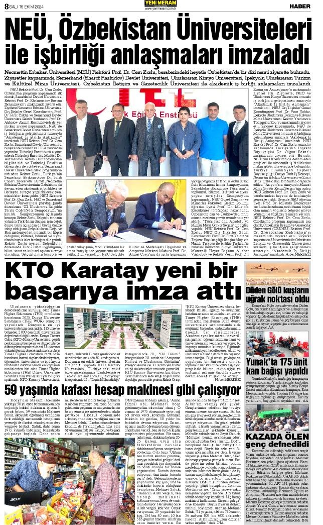 15 Ekim 2024 Yeni Meram Gazetesi