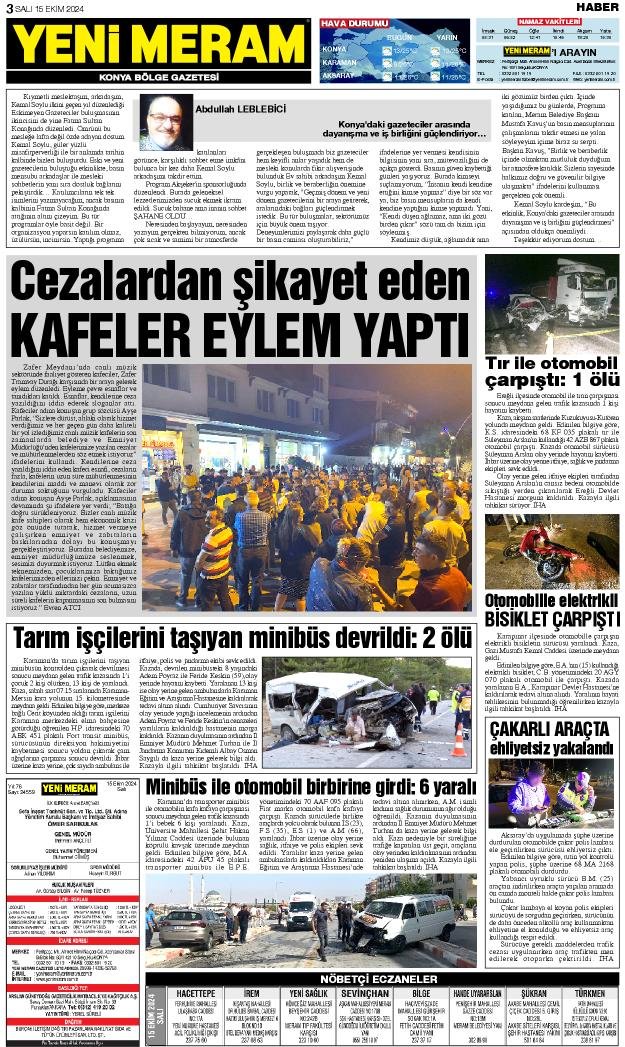 15 Ekim 2024 Yeni Meram Gazetesi