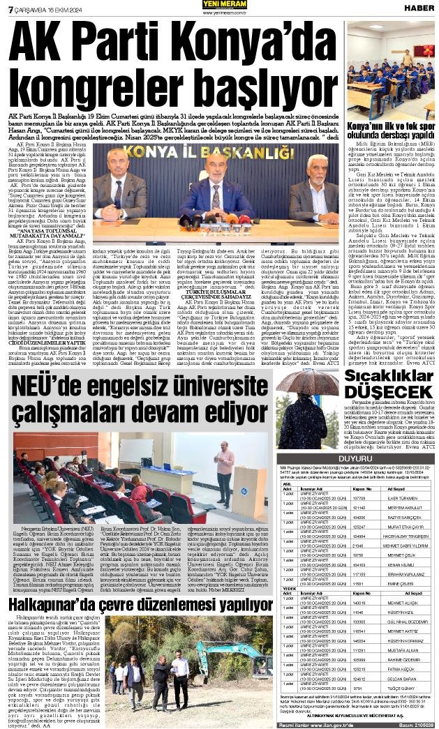 16 Ekim 2024 Yeni Meram Gazetesi
