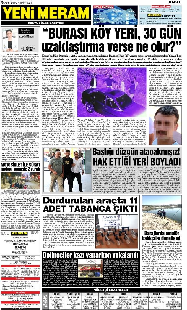 16 Ekim 2024 Yeni Meram Gazetesi
