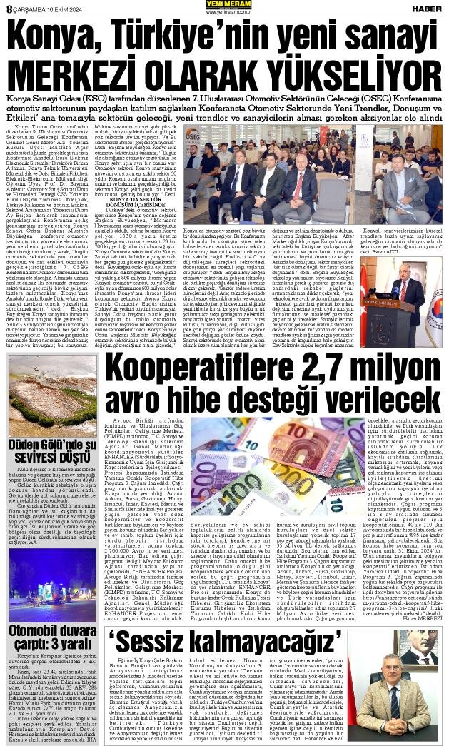 16 Ekim 2024 Yeni Meram Gazetesi
