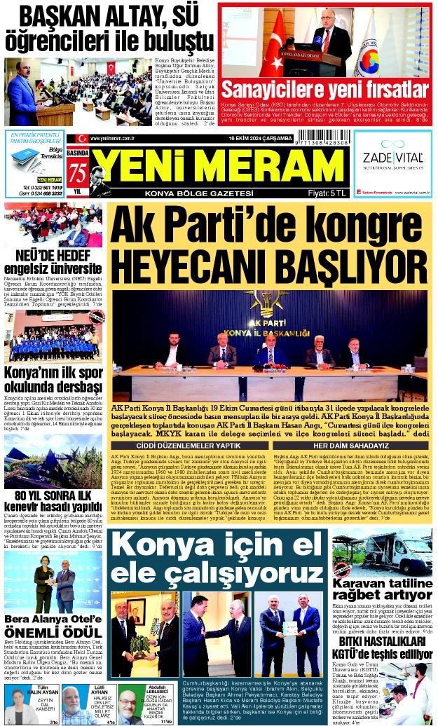 16 Ekim 2024 Yeni Meram Gazetesi
