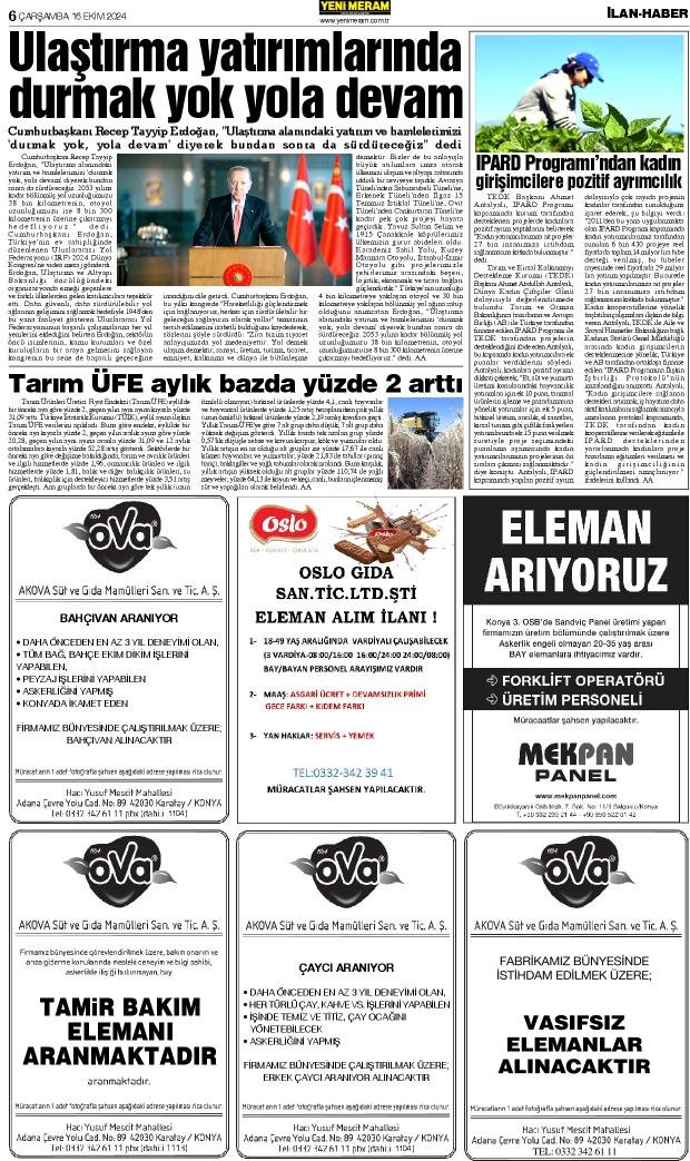 16 Ekim 2024 Yeni Meram Gazetesi
