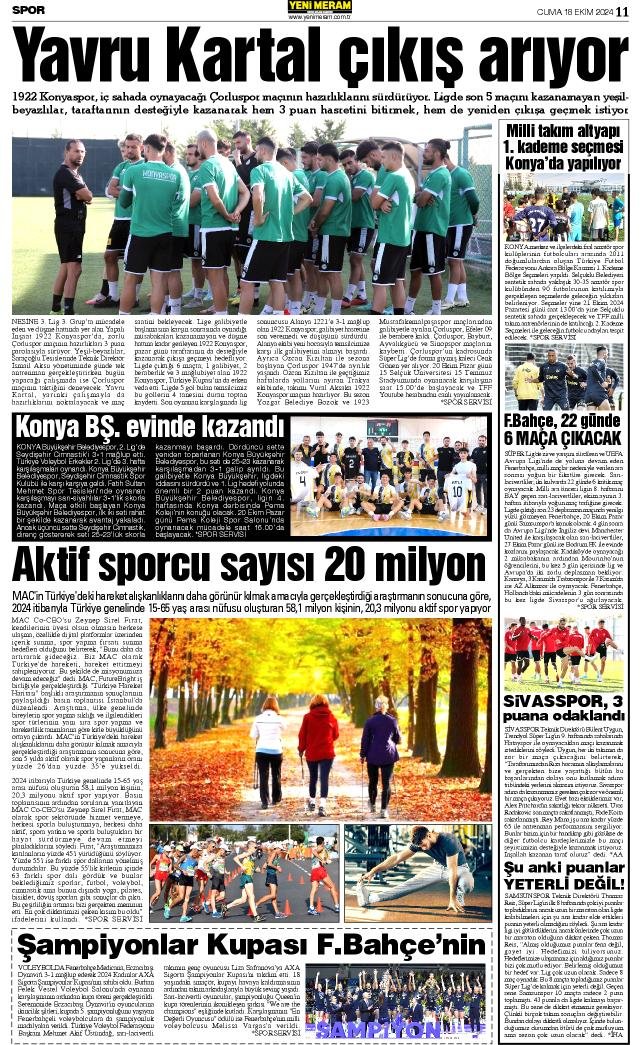 18 Ekim 2024 Yeni Meram Gazetesi
