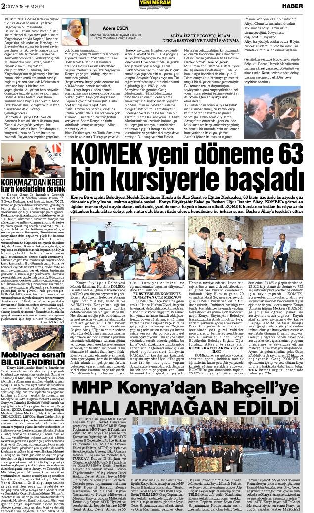 18 Ekim 2024 Yeni Meram Gazetesi
