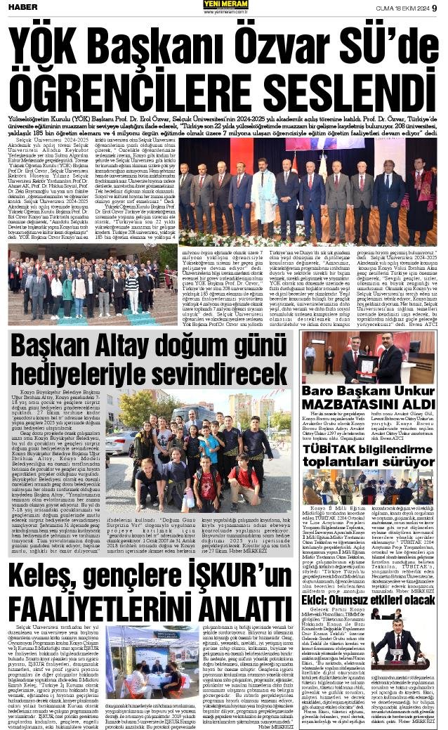 18 Ekim 2024 Yeni Meram Gazetesi
