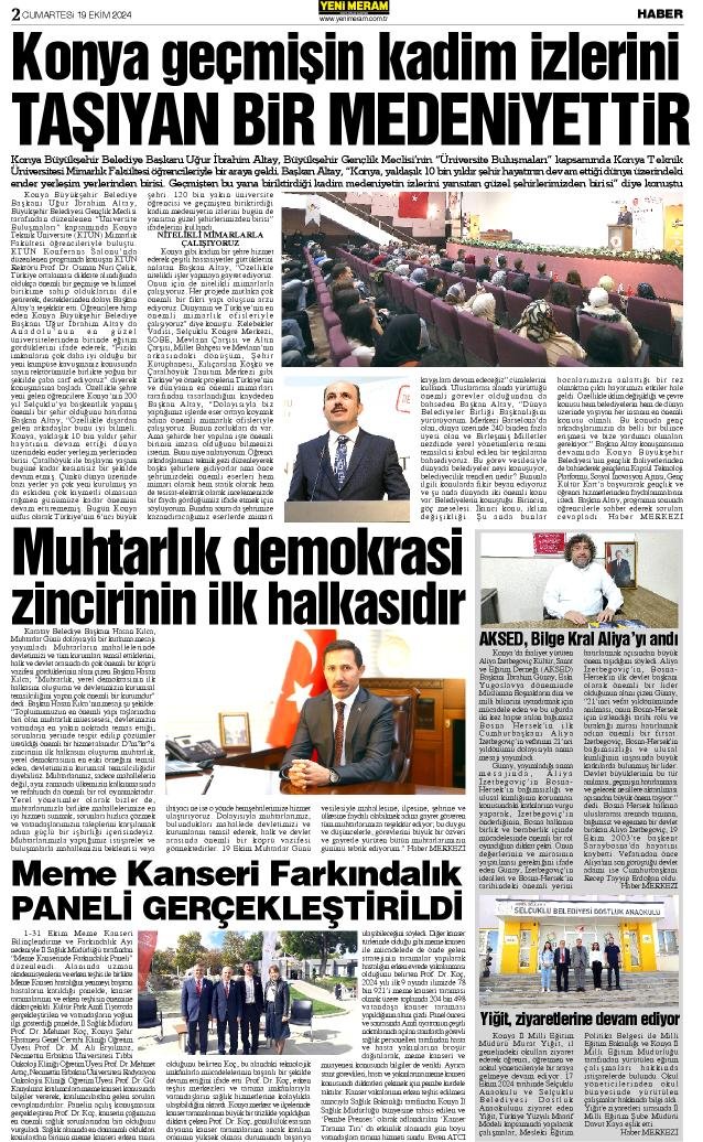 19 Ekim 2024 Yeni Meram Gazetesi