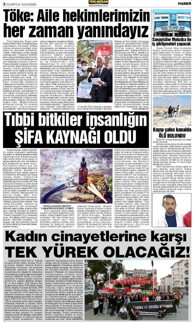 19 Ekim 2024 Yeni Meram Gazetesi