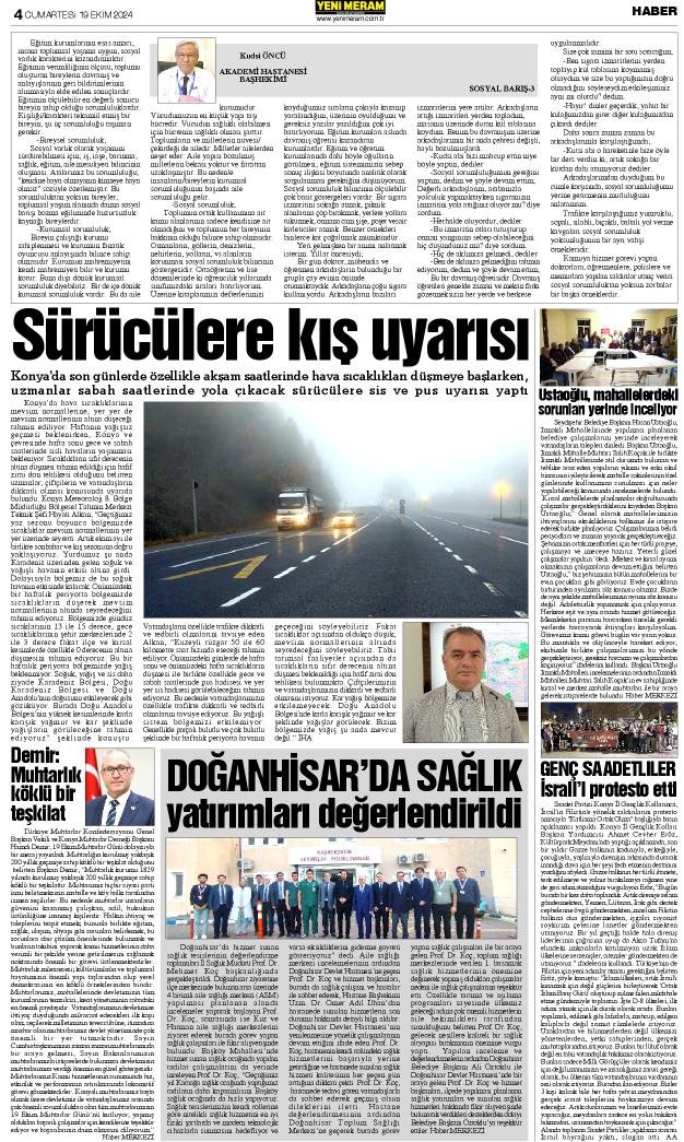 19 Ekim 2024 Yeni Meram Gazetesi