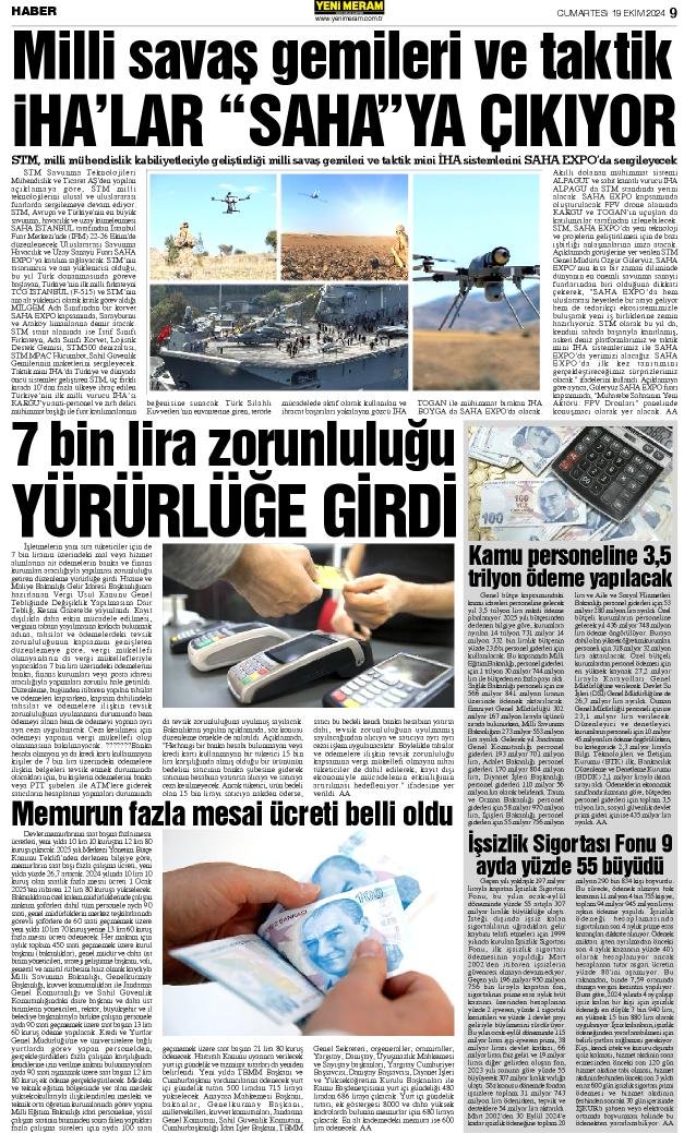 19 Ekim 2024 Yeni Meram Gazetesi