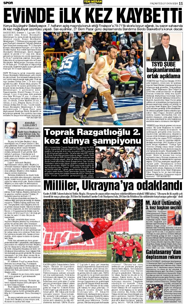 21 Ekim 2024 Yeni Meram Gazetesi