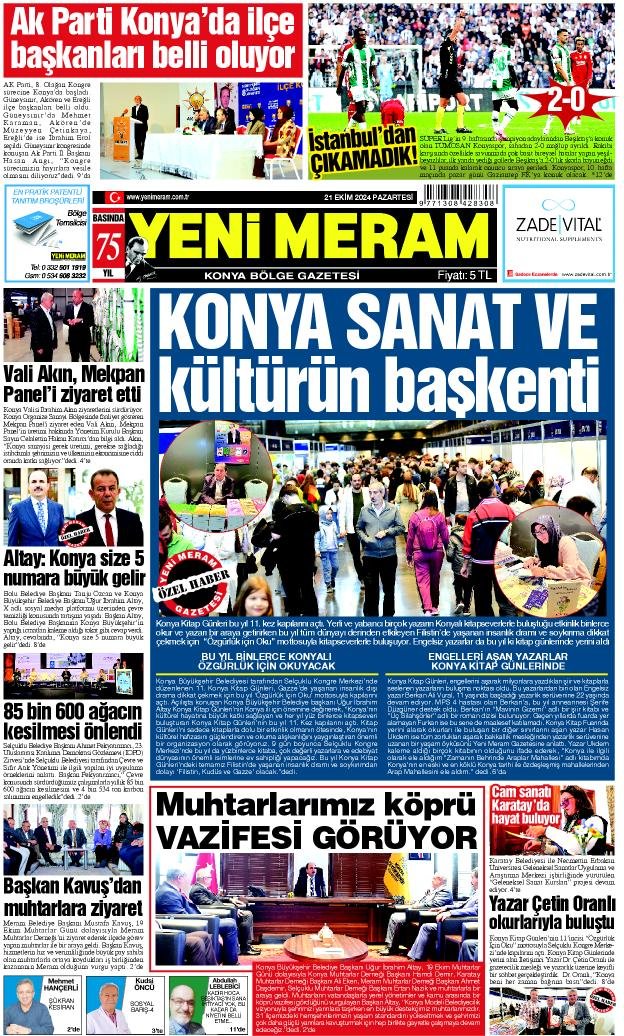 21 Ekim 2024 Yeni Meram Gazetesi