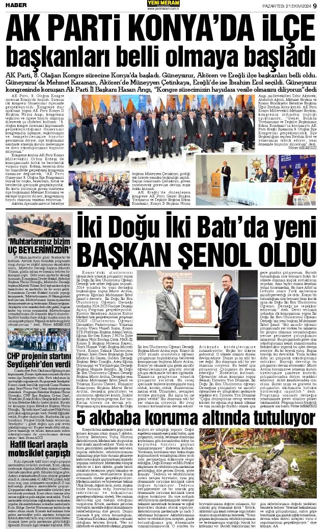 21 Ekim 2024 Yeni Meram Gazetesi