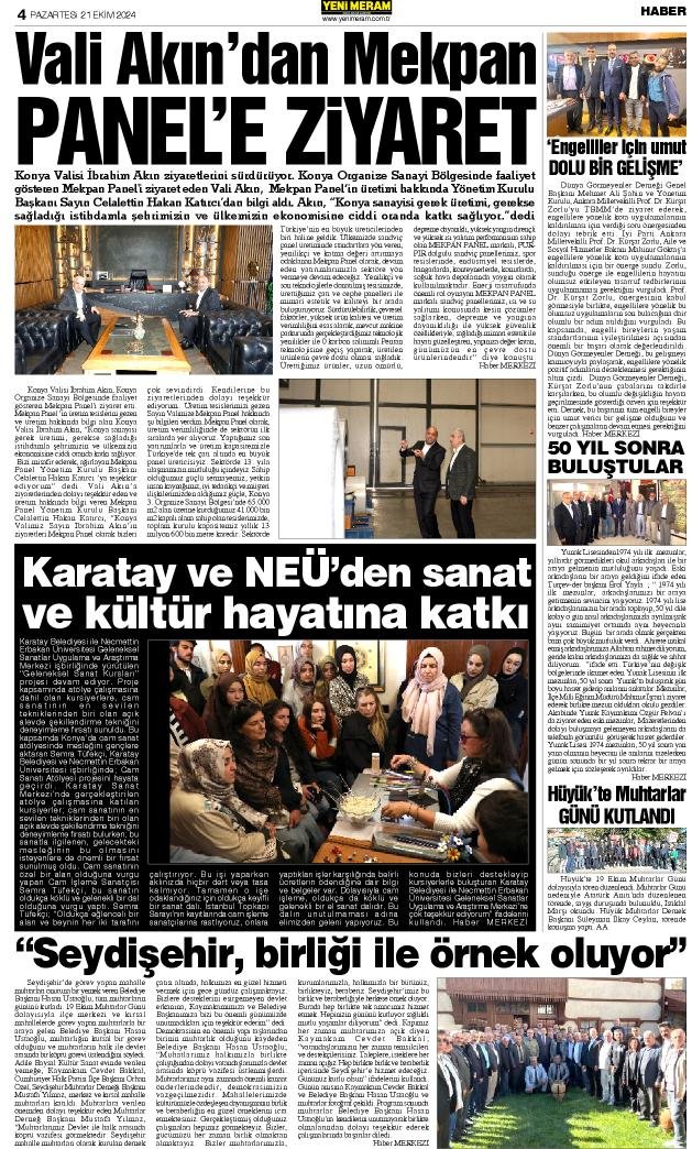 21 Ekim 2024 Yeni Meram Gazetesi