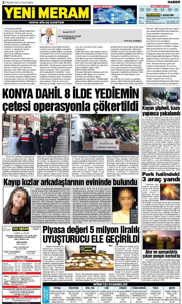 21 Ekim 2024 Yeni Meram Gazetesi