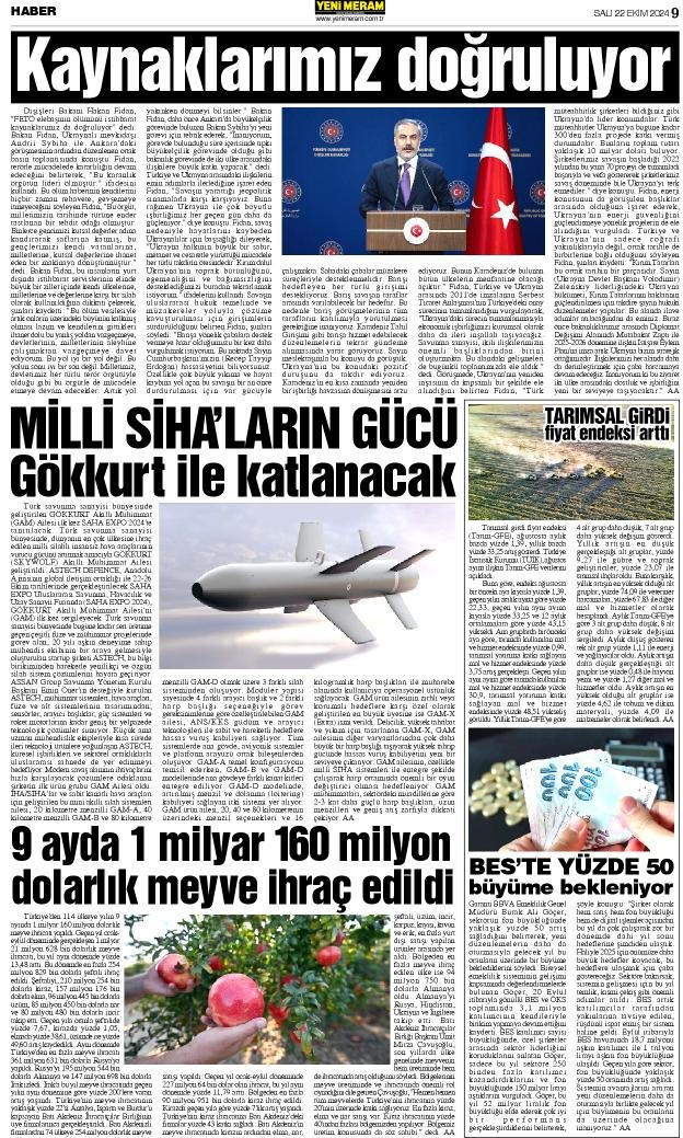 22 Ekim 2024 Yeni Meram Gazetesi