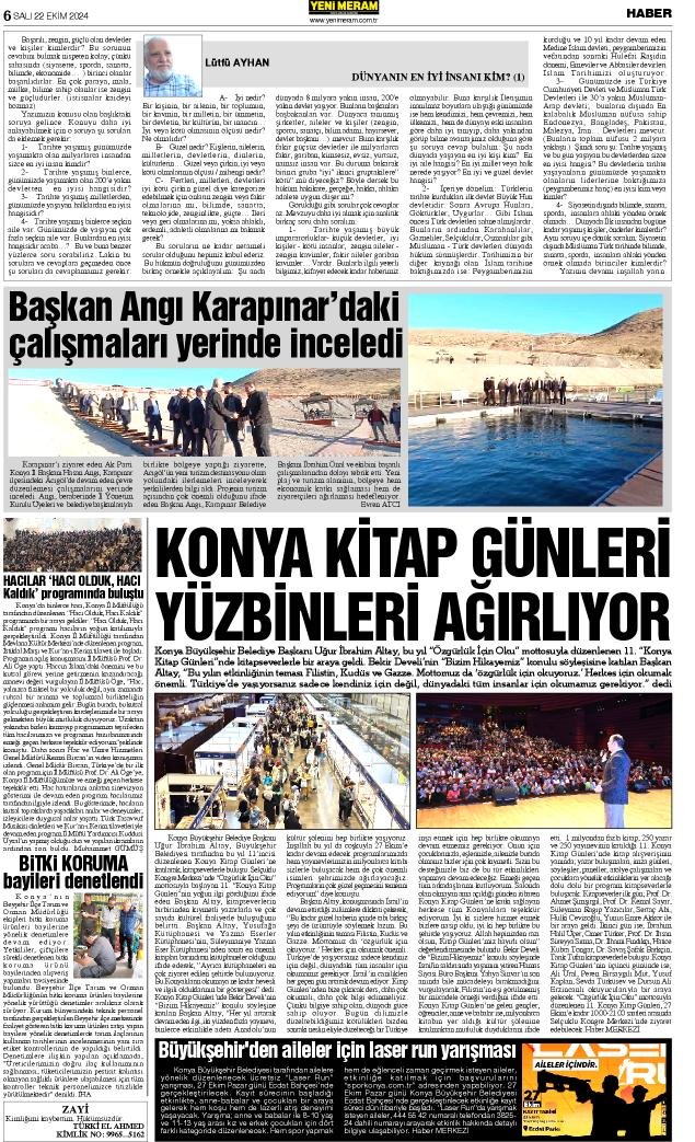 22 Ekim 2024 Yeni Meram Gazetesi