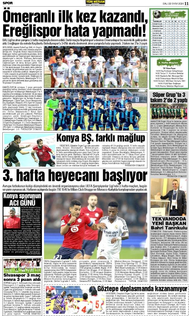 22 Ekim 2024 Yeni Meram Gazetesi