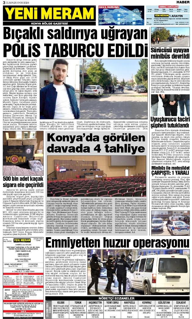 25 Ekim 2024 Yeni Meram Gazetesi