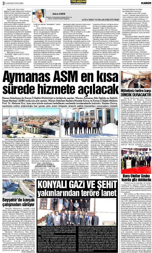 25 Ekim 2024 Yeni Meram Gazetesi