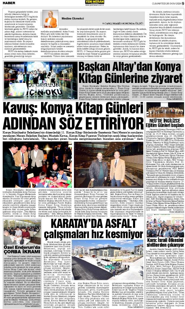 26 Ekim 2024 Yeni Meram Gazetesi