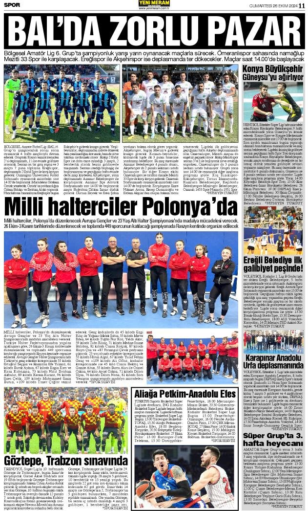 26 Ekim 2024 Yeni Meram Gazetesi