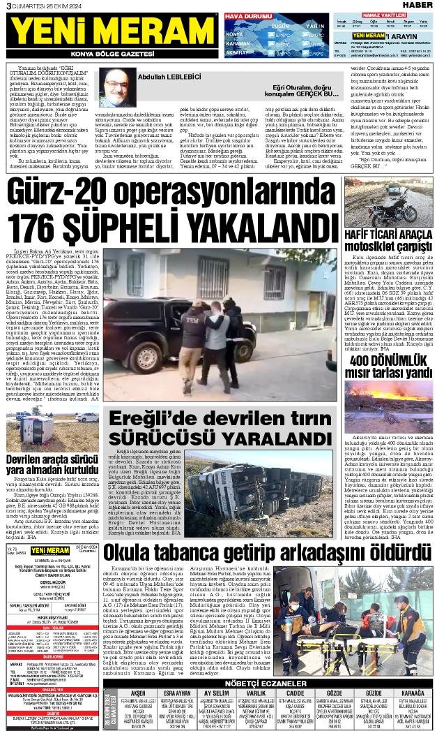 26 Ekim 2024 Yeni Meram Gazetesi