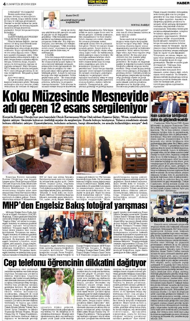 26 Ekim 2024 Yeni Meram Gazetesi