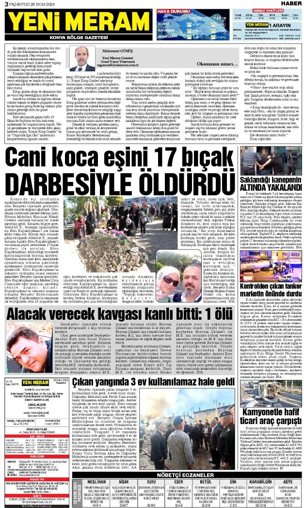 28 Ekim 2024 Yeni Meram Gazetesi