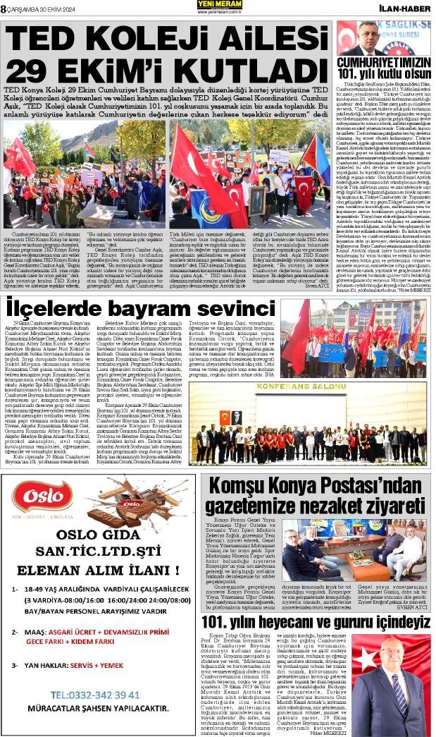 30 Ekim 2024 Yeni Meram Gazetesi