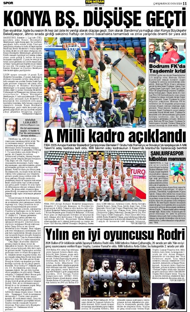 30 Ekim 2024 Yeni Meram Gazetesi