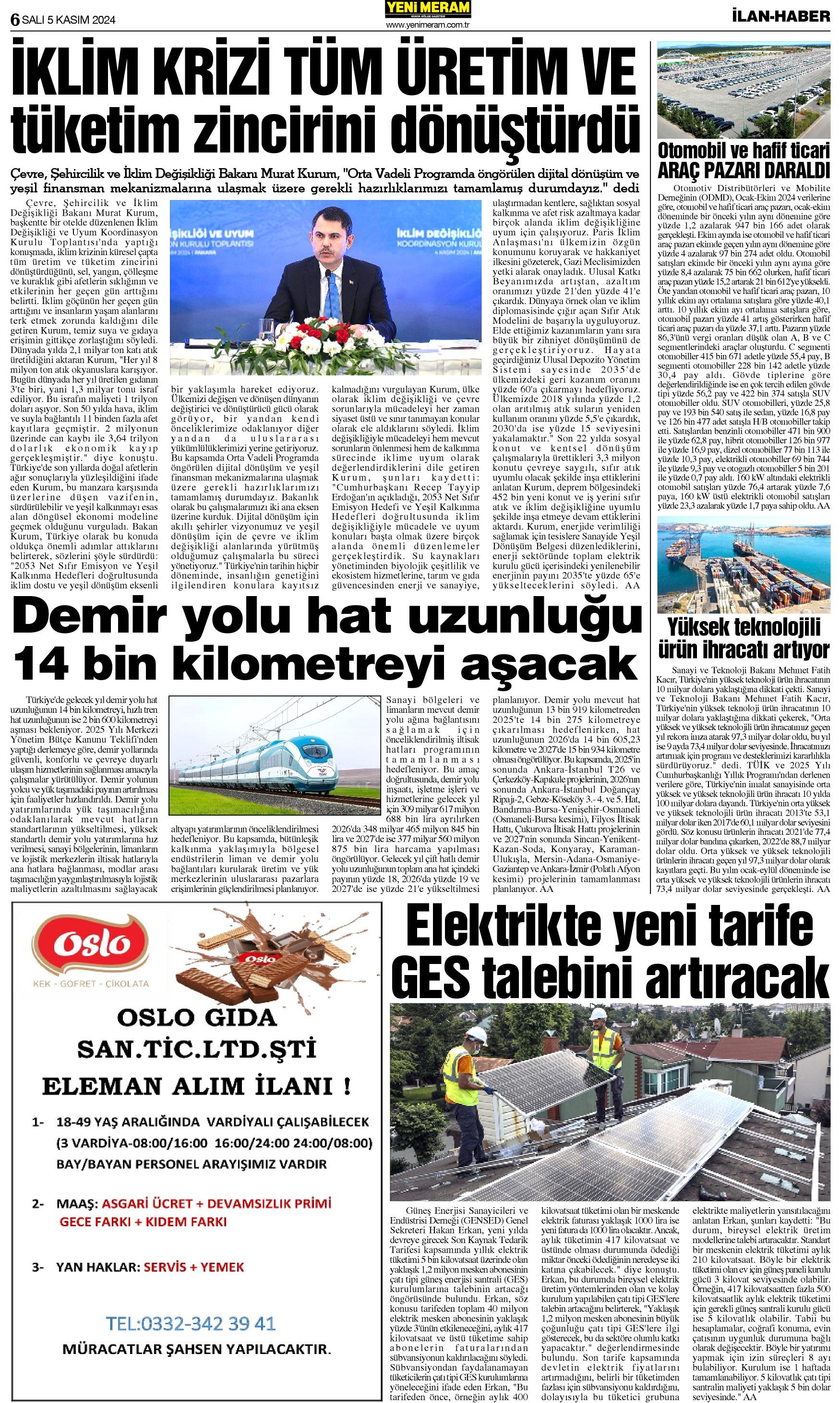 5 Kasım 2024 Yeni Meram Gazetesi
