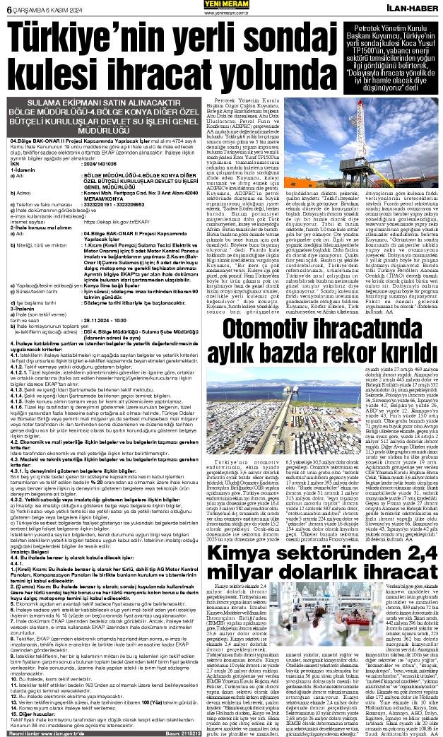 6 Kasım 2024 Yeni Meram Gazetesi
