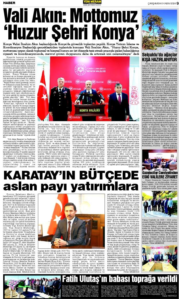 6 Kasım 2024 Yeni Meram Gazetesi
