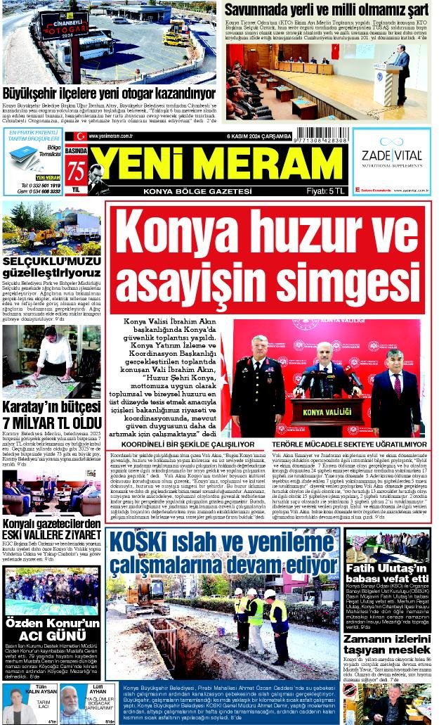 6 Kasım 2024 Yeni Meram Gazetesi
