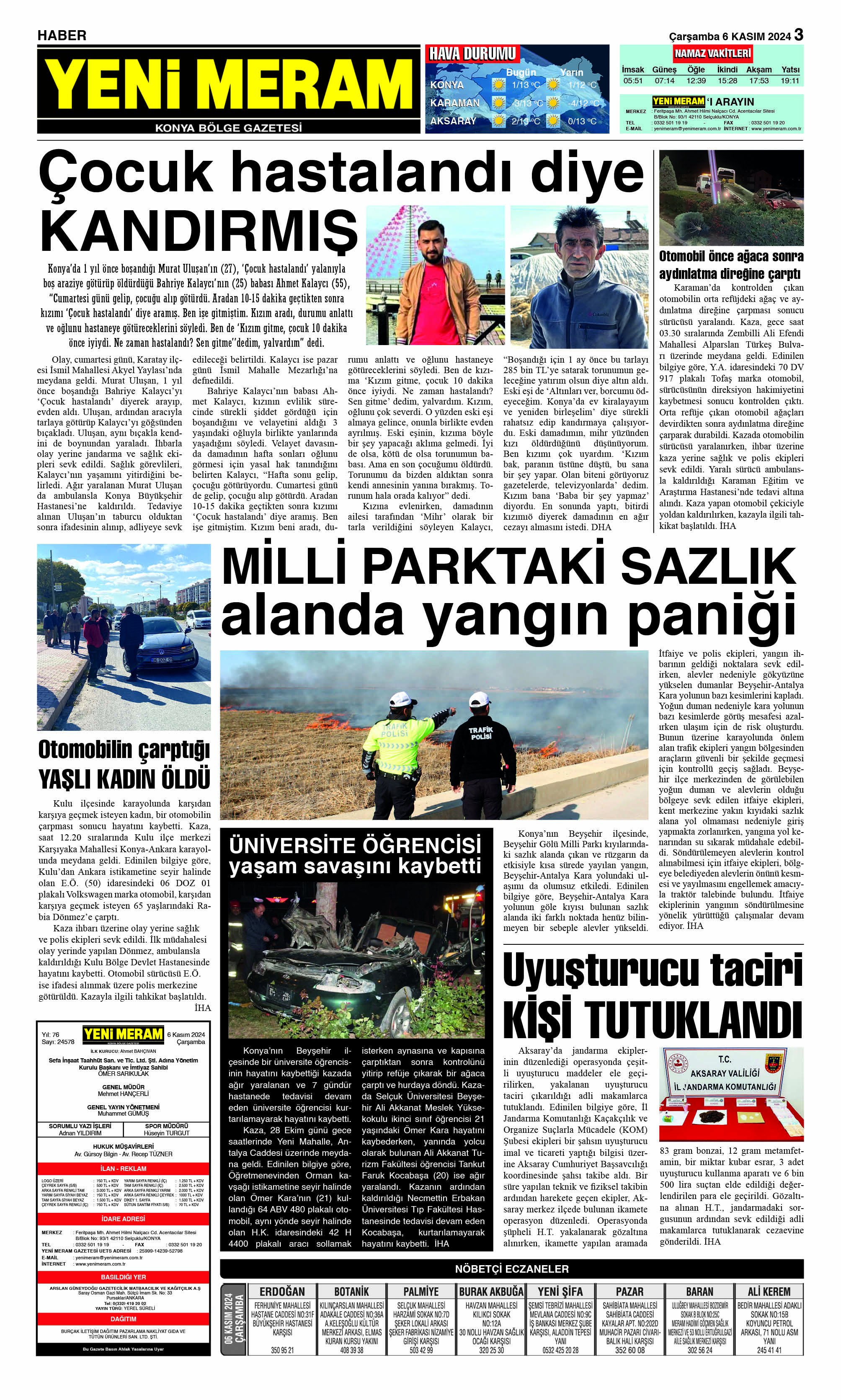 6 Kasım 2024 Yeni Meram Gazetesi
