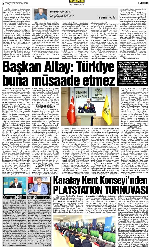 7 Kasım 2024 Yeni Meram Gazetesi
