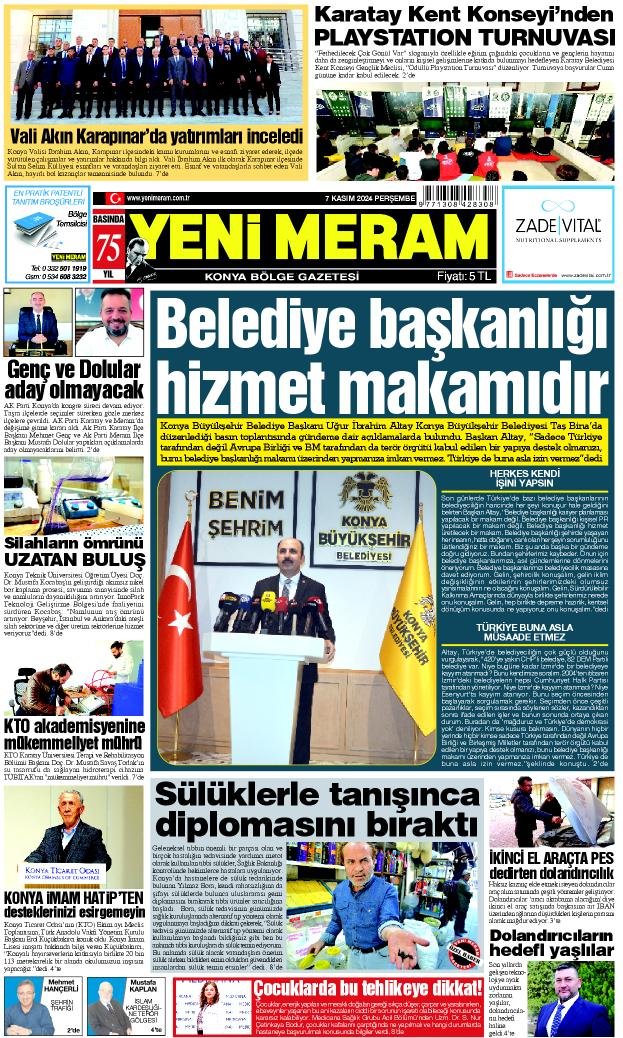 7 Kasım 2024 Yeni Meram Gazetesi
