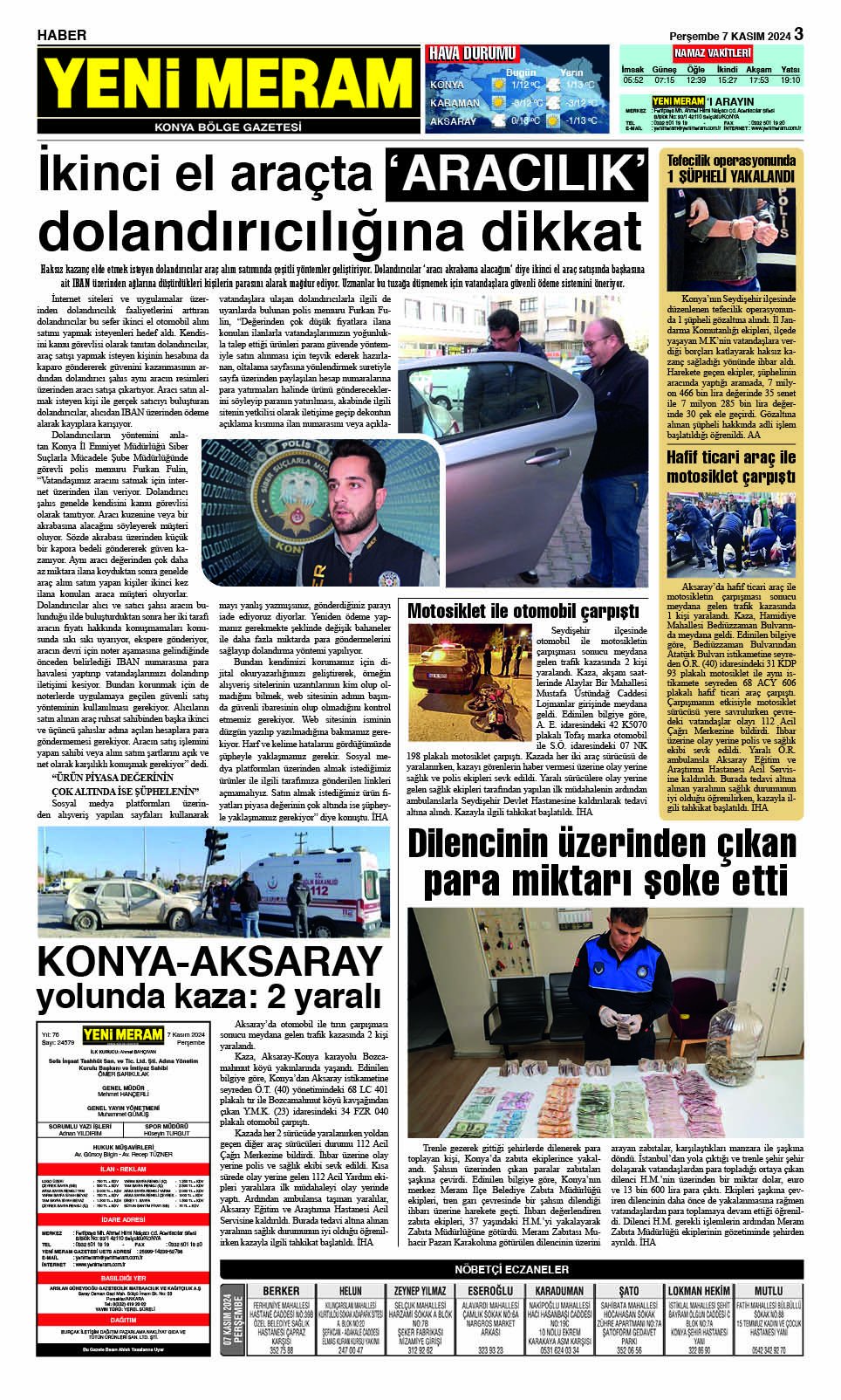 7 Kasım 2024 Yeni Meram Gazetesi
